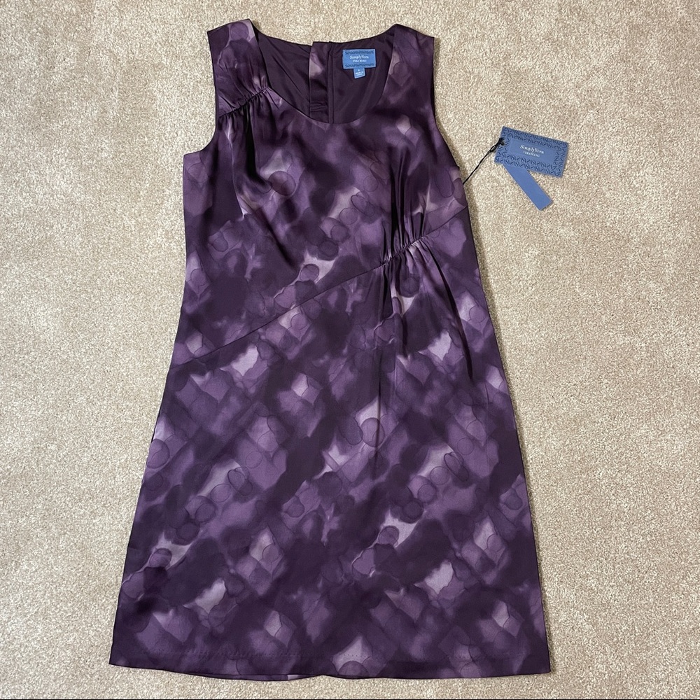 Simply Vera by Vera Wang Sleeveless Ruched Paint Grid Purple Dress